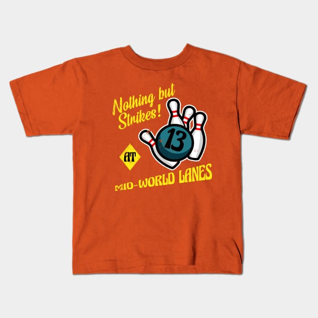 Mid World Lanes, distressed Kids T-Shirt by woodsman